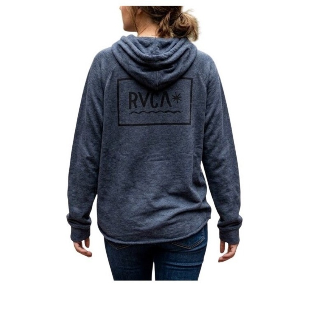 RVCA‎ Logo Graphic Print Hoodie Sweatshirt Blue Fleece S